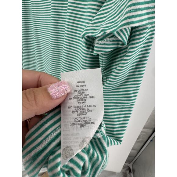Denim & Co. Green Striped Yarn Dye Stripe Jersey Flutter-Sleeve V-Neck Size 3X - Picture 5 of 5
